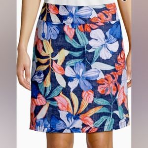 Tommy Bahama Womens Skirt size 2 100% Linen Cotton Lined Tropical Floral Beach